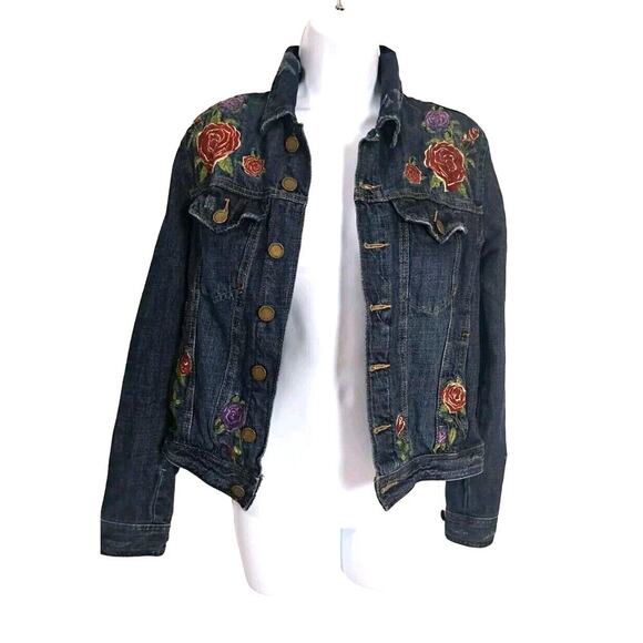 Blank NYC Jackets & Blazers - Blank NYC Denim Trucker Jacket Womens Distressed Floral Embroidered Sz XS